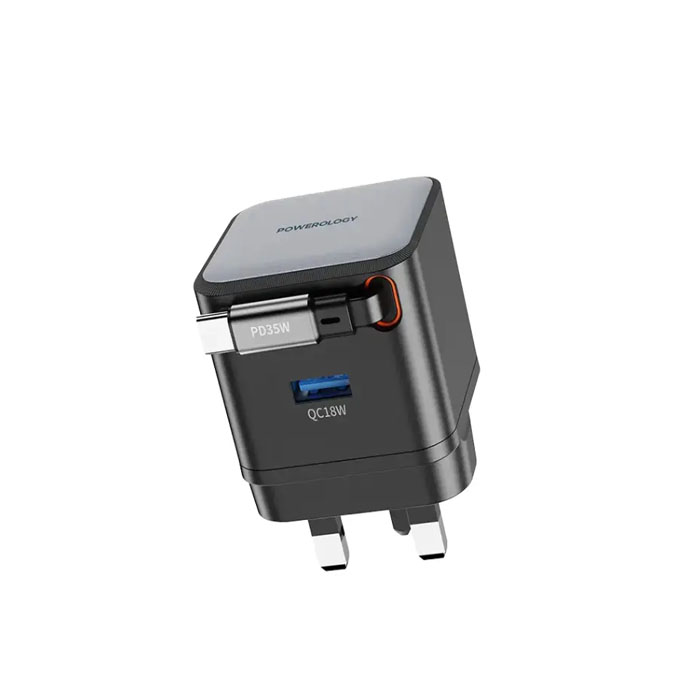 شارژر پاورلوجی مدل Dual Port | Retractable GaN